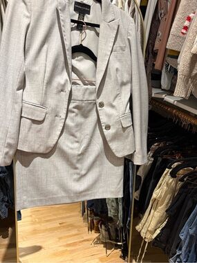 Banana Republic Light Gray Women's Blazer & Skirt Set